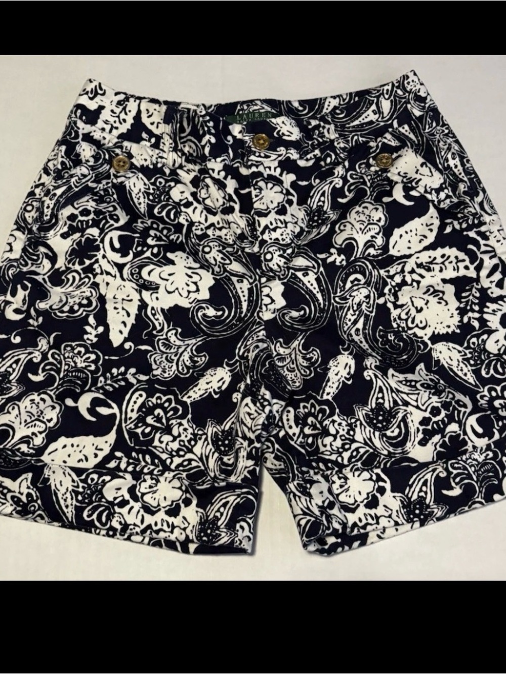 Lauren Ralph Lauren Navy and White Paisley Flat-Front women’s size 2